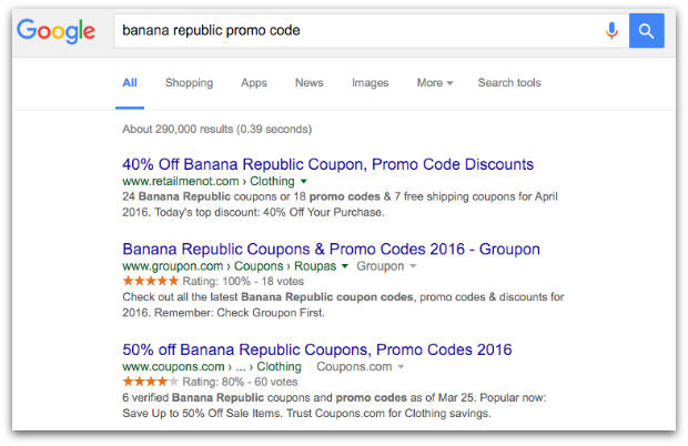 Google search for discount codes