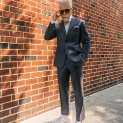 Suit with sneakers