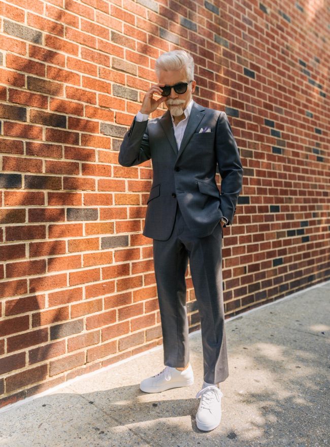 Suit with sneakers