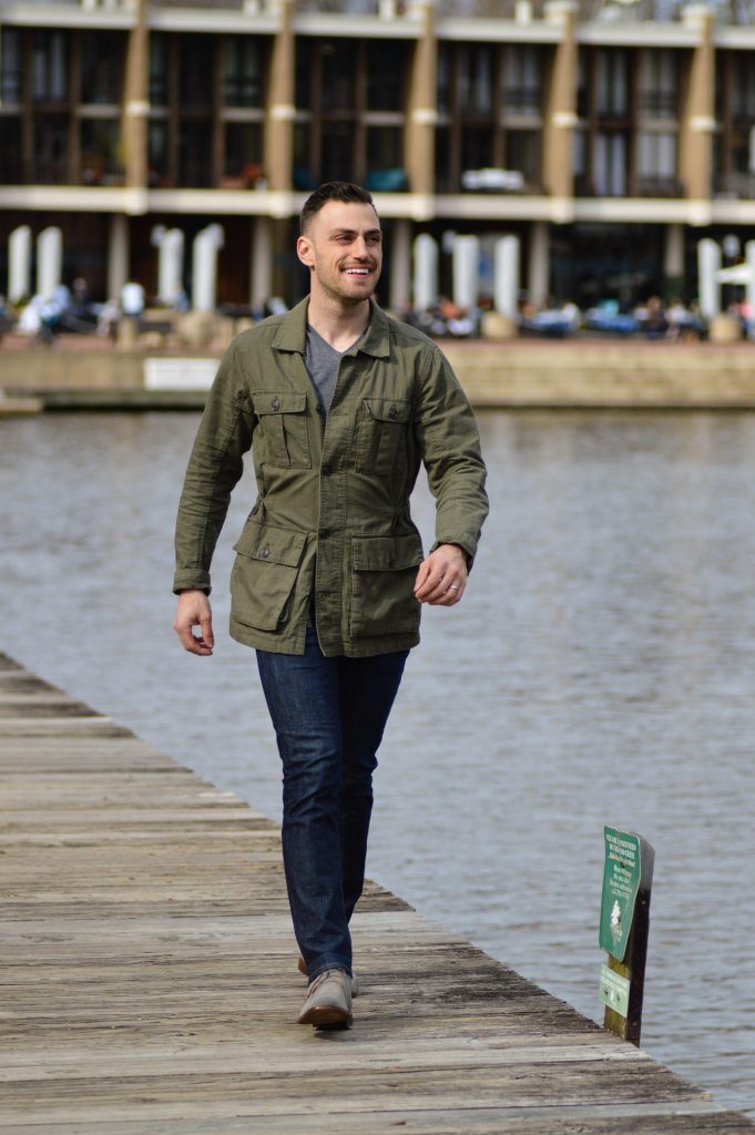Field jacket with jeans and chukkas