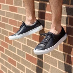 Going sockless with leather sneakers