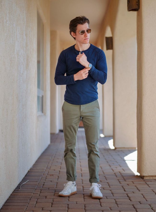Blue henley olive chinos