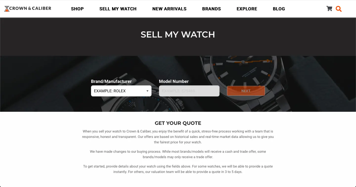 crown and caliber - sell your watch page