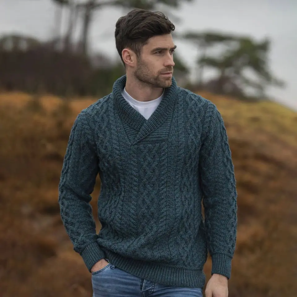 Irish Store Aran Sweater Shawl Collar