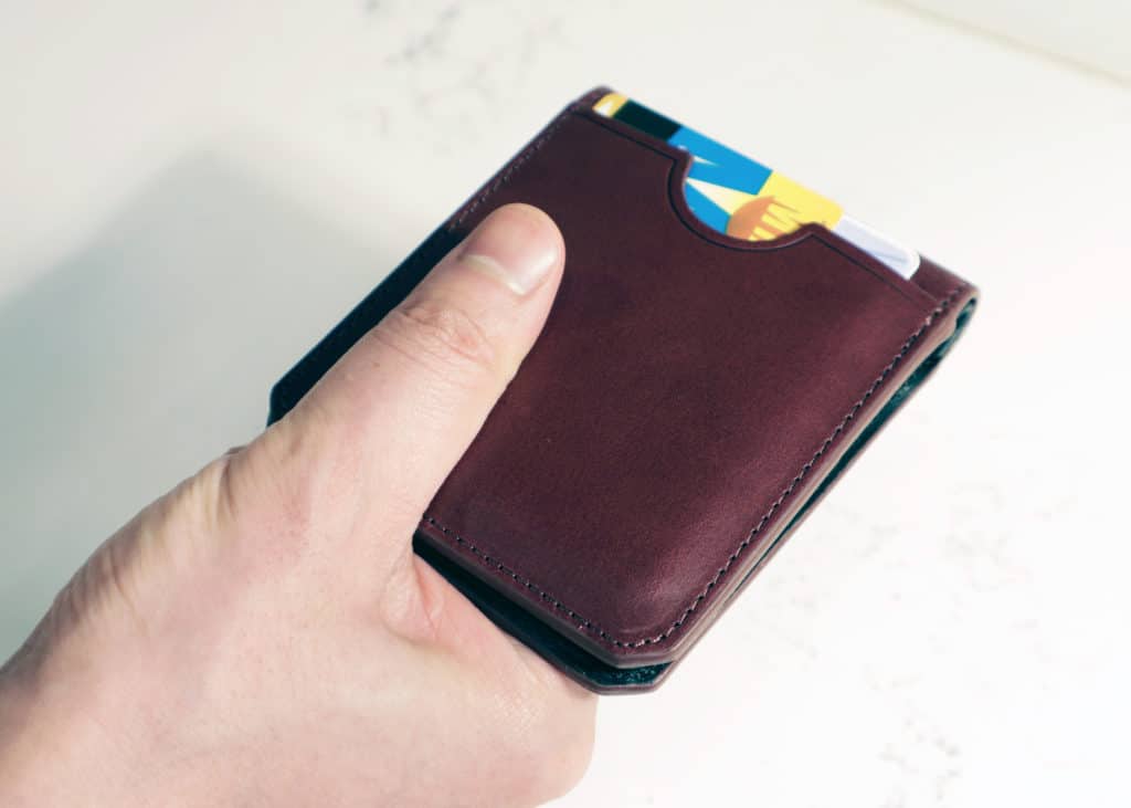 Stuart and lau oxblood slim wallet with cards