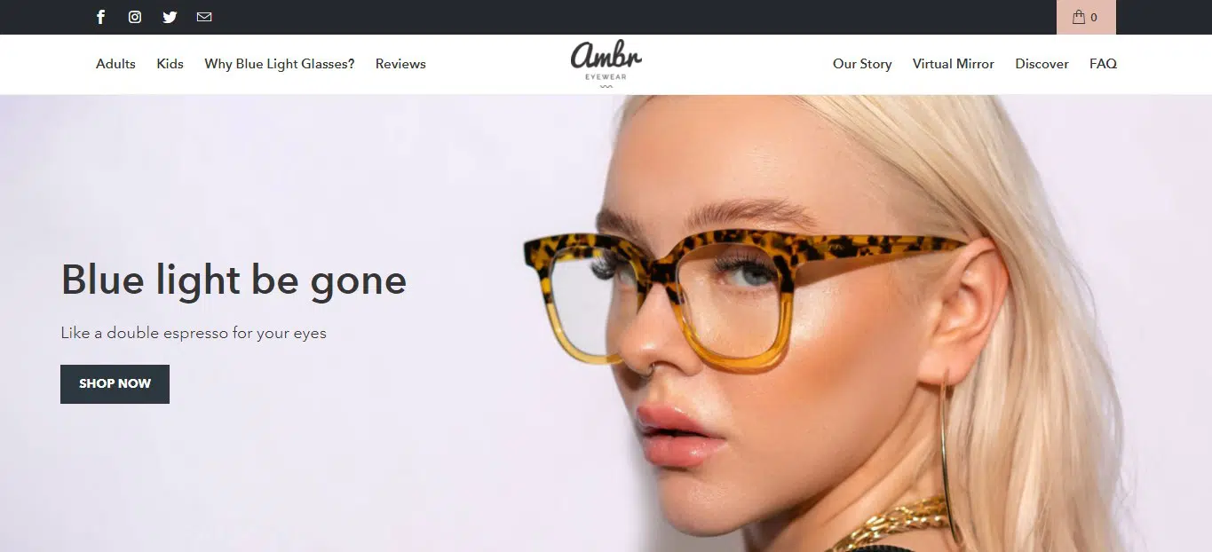 ambr eyewear homepage