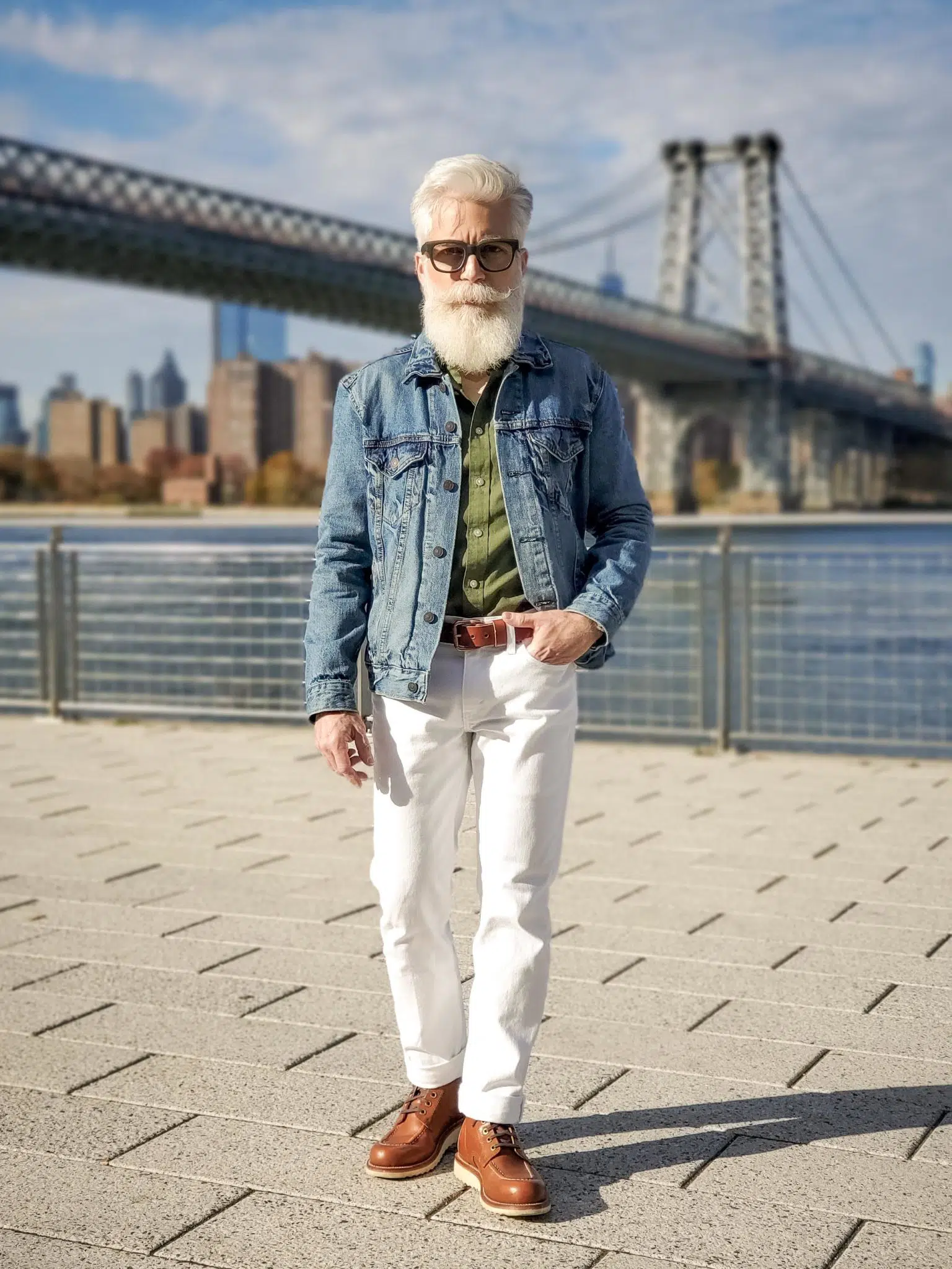 Denim Jacket with White Jeans - The Modest Man