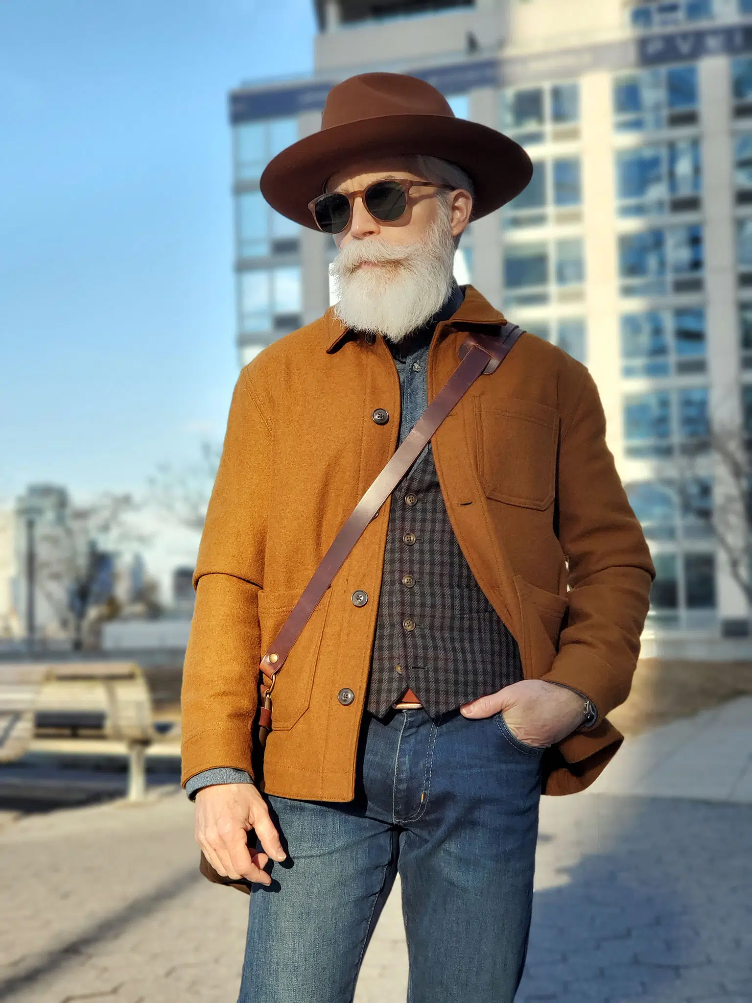 Chore Jacket with Satchel Bag and Fedora - The Modest Man