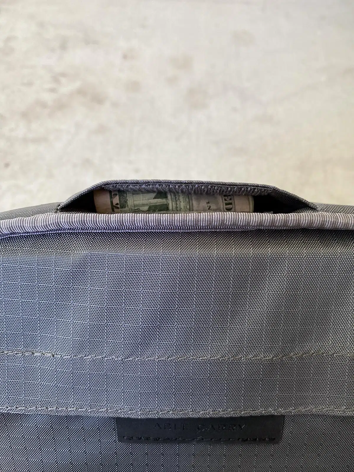 Able Carry Daily Backpack secret pocket with cash