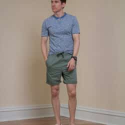Blue tee green shorts