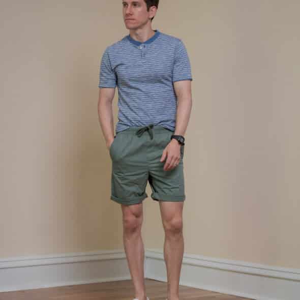 Blue Henley With Olive Chinos - The Modest Man