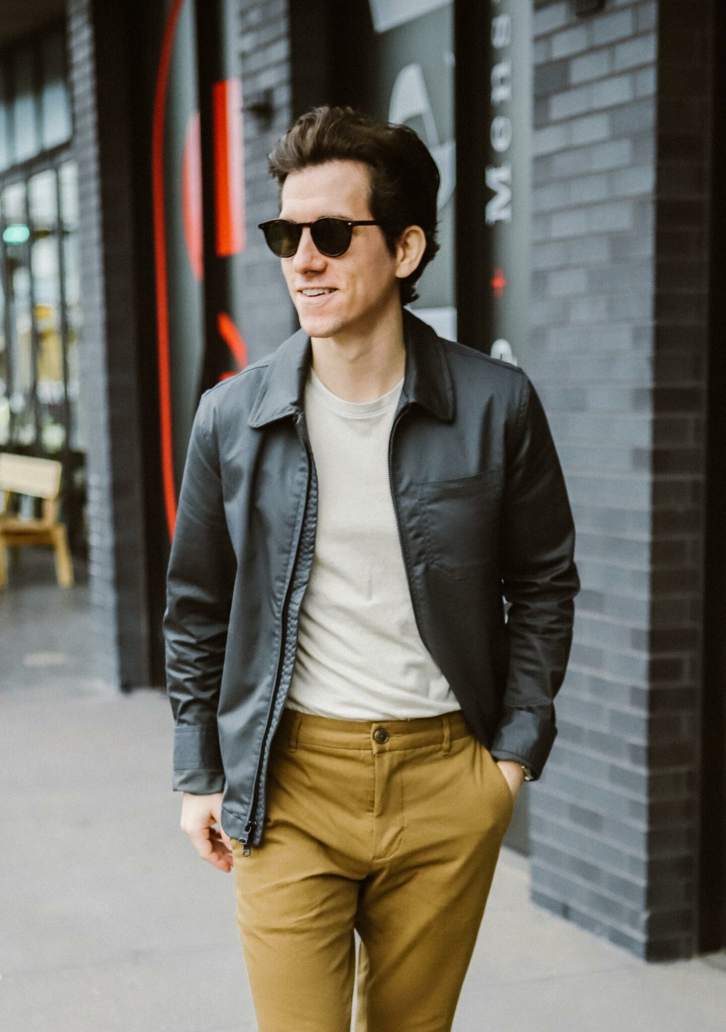 Grey Jacket, Tan Chinos & Sneakers - The Modest Man