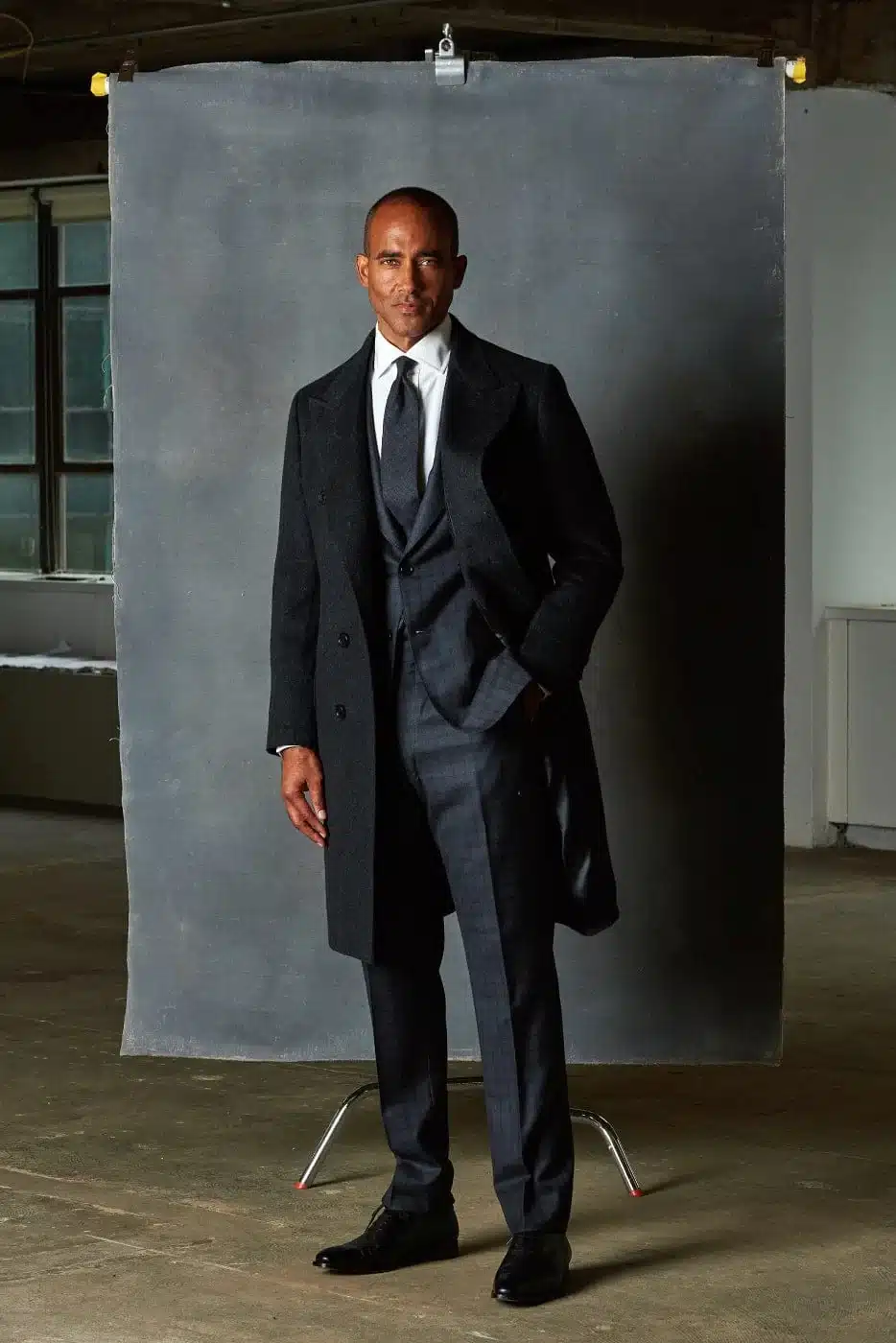 Open DoubleBreasted Overcoat With a Suit