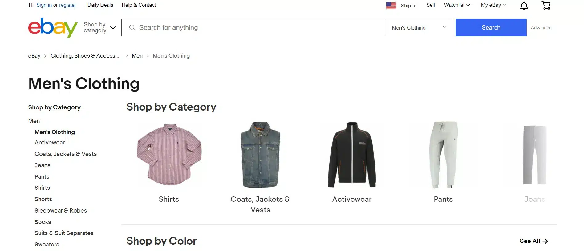 ebay mens clothing page