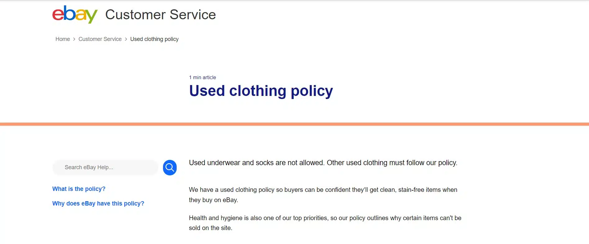 ebay used clothing policy
