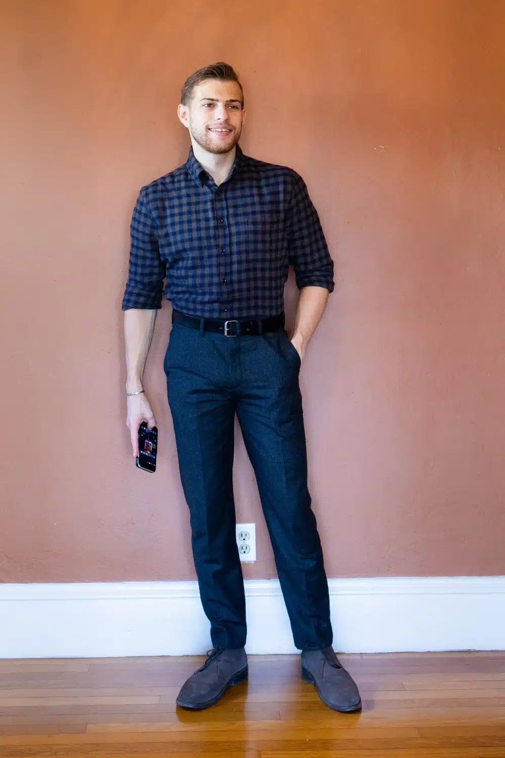 Flannel shirt and dress pants