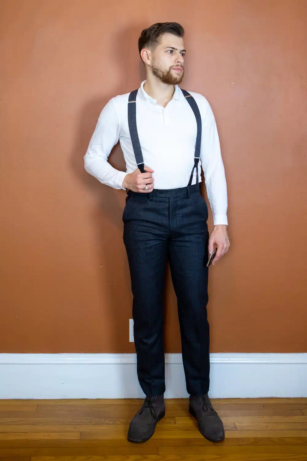 Suspenders with long sleeve polo
