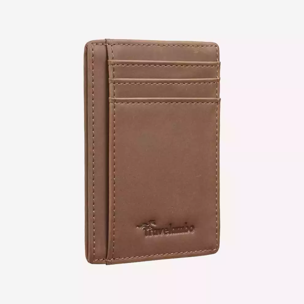 Travelambo - Leather Slim RFID-Blocking Wallet Khaki
