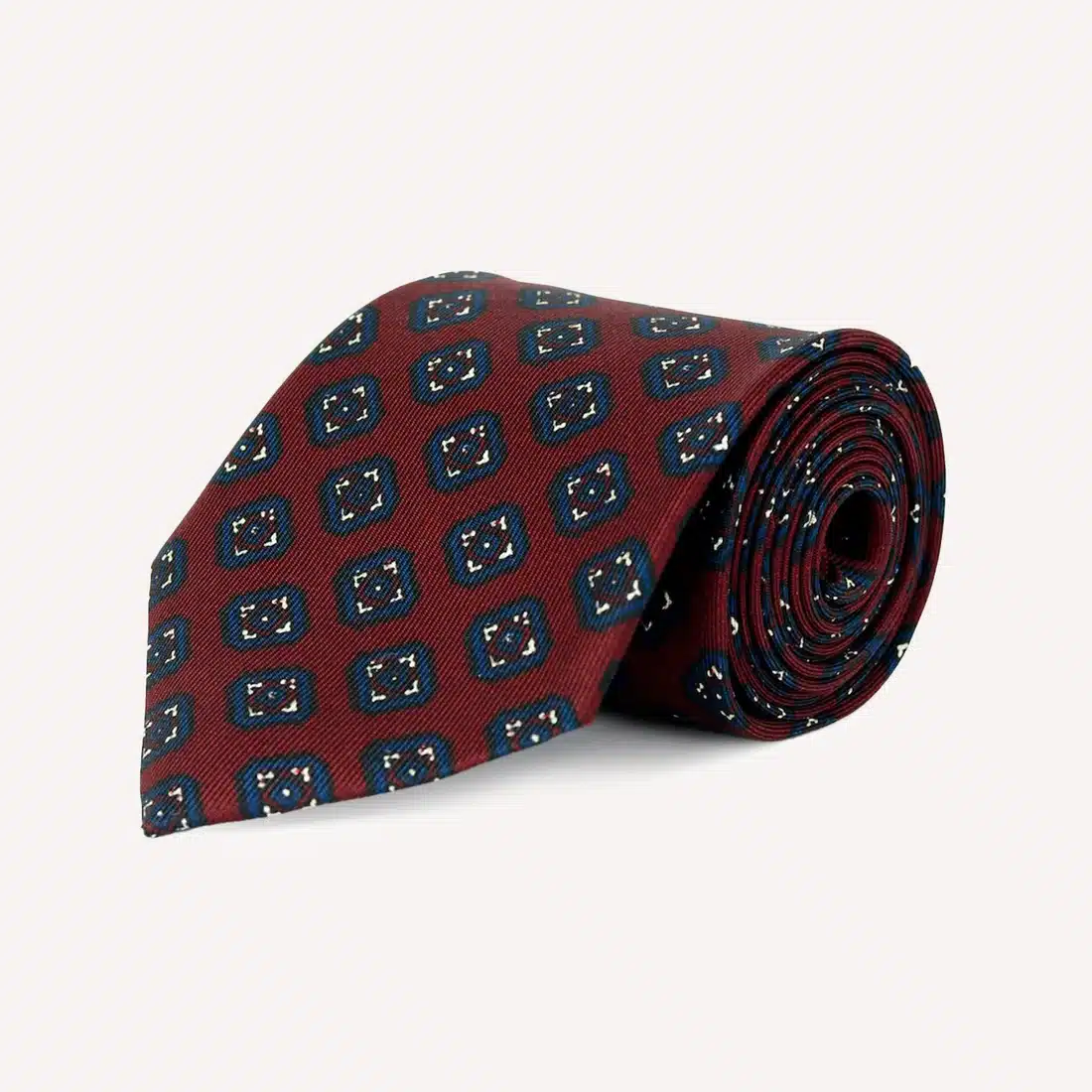 Rampley and Co Claret And Navy Medallion Silk Twill Tie