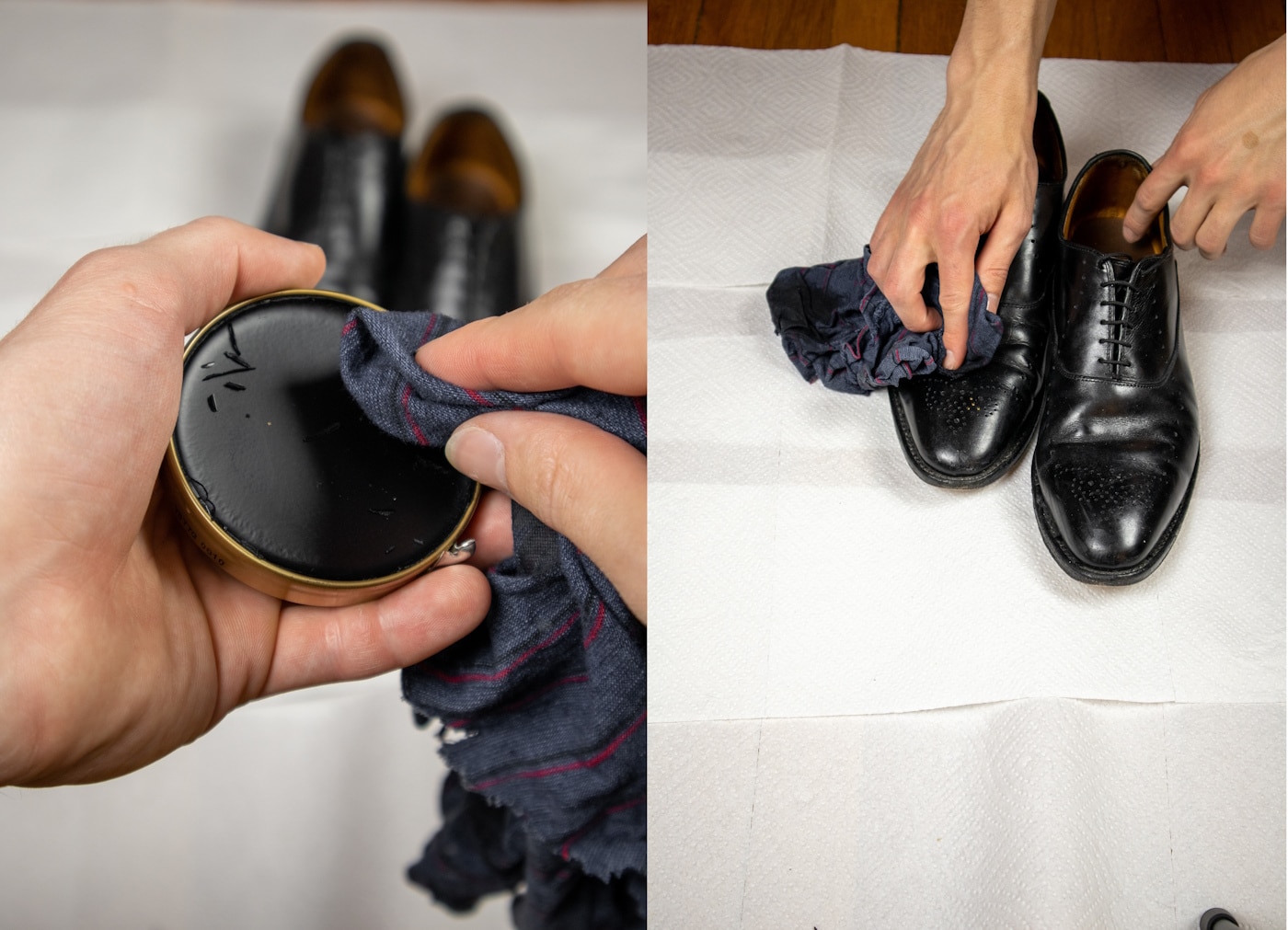 Applying Polish to Black Dress Shoes