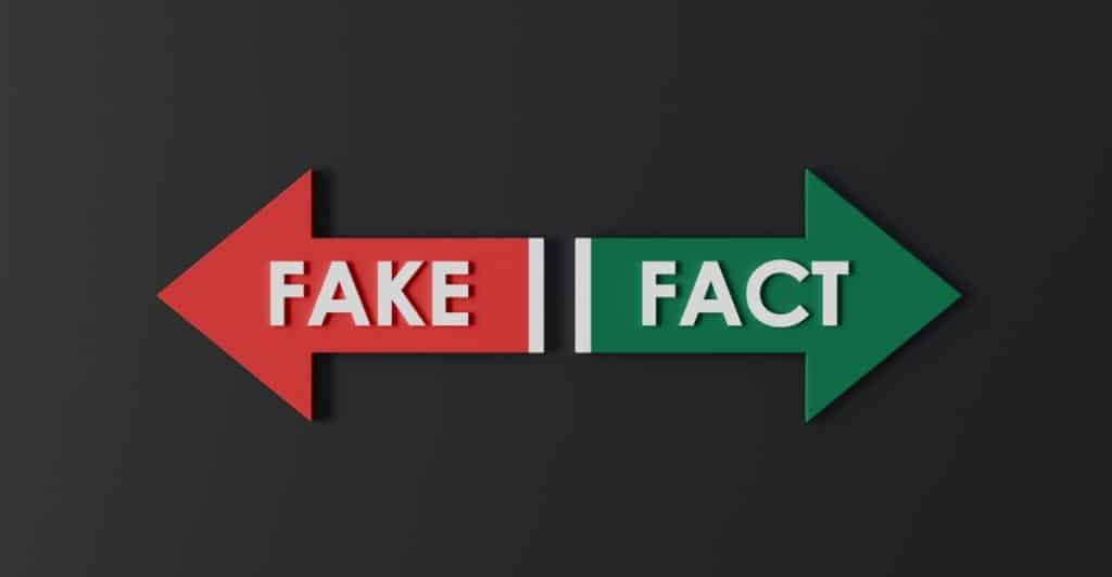 Graphic with red "FAKE" arrow and green "FACT" arrow pointing left and right.