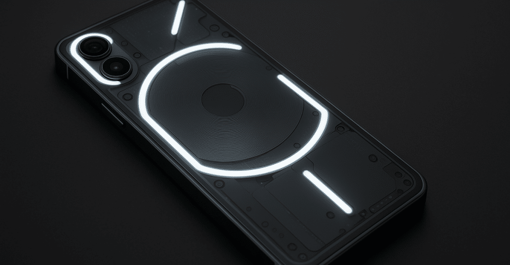 A studio shot of the Nothing Phone 3a Pro, emphasizing its distinctive lighting elements.