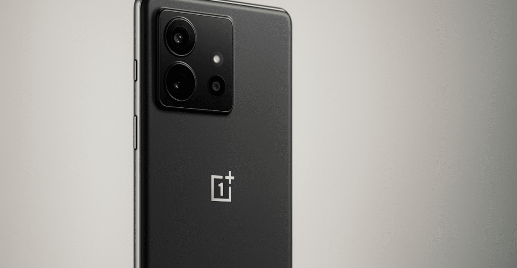 A studio shot of the OnePlus 13, focusing on its camera module and logo.