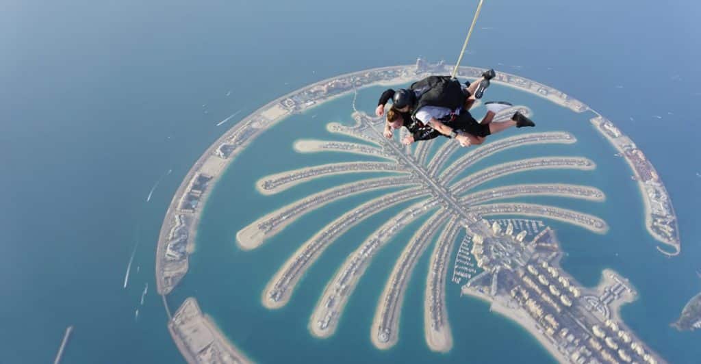 Skydiving over Palm Jumeirah, Dubai.