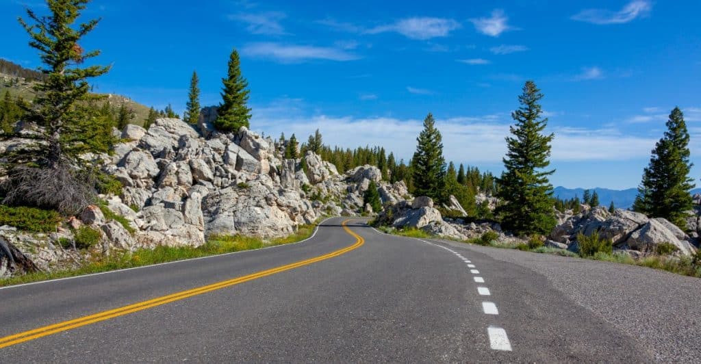 Winding road through a rocky landscape.