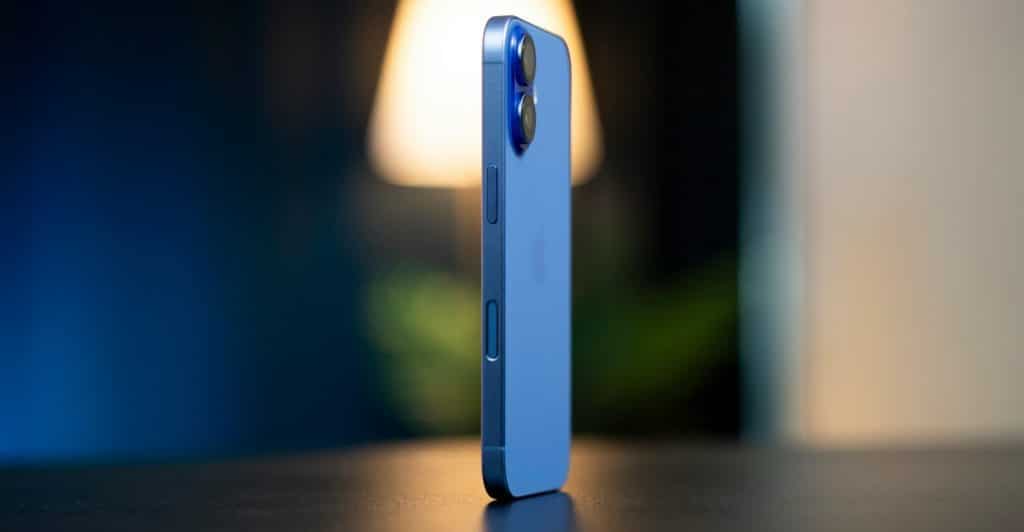 A side profile studio shot of the iPhone 16.