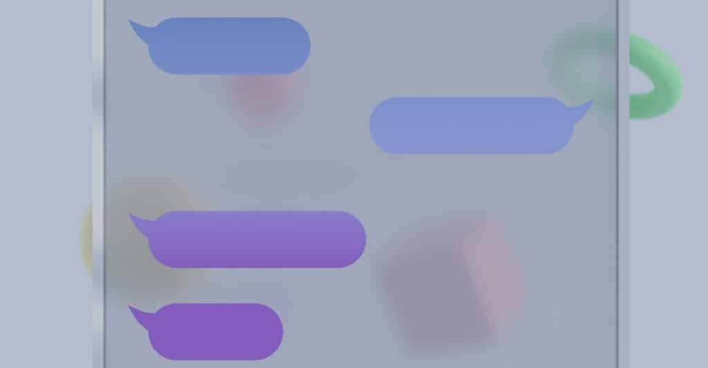 Abstract image showing several chat bubbles in different shades of purple and blue on a blurry, light background