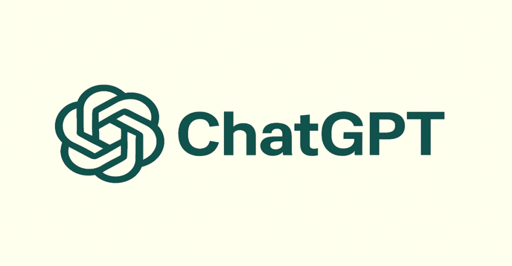 The ChatGPT logo, a green interlocking geometric shape next to the word "ChatGPT" on a light yellow background.