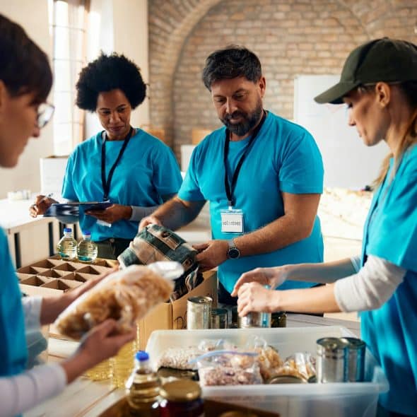 A group of people volunteering together.