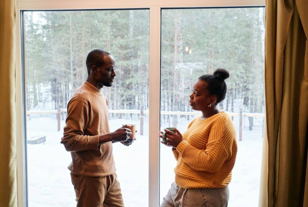 A couple talking seriously about their relationship
