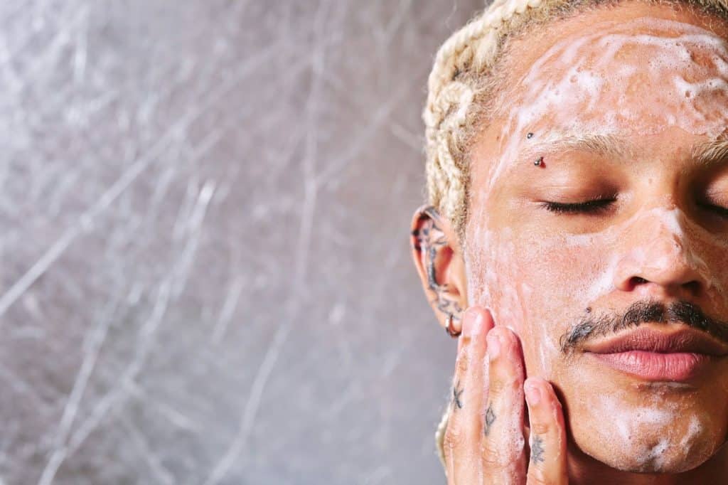 A man washing his face