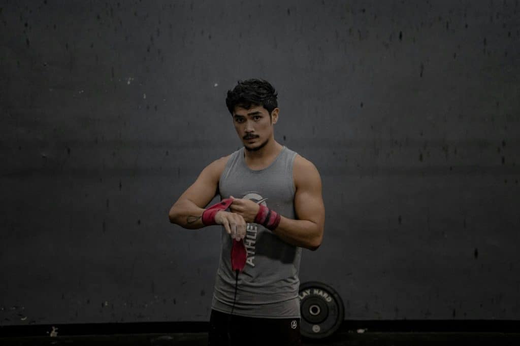 A man in the gym preparing