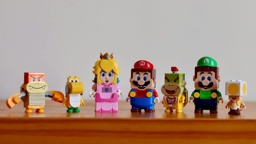 A figurine of the characters of super mario game.