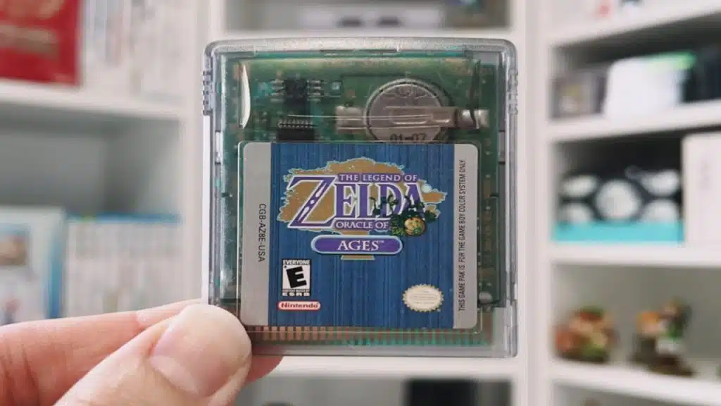 A cartridge of an old Zelda game.