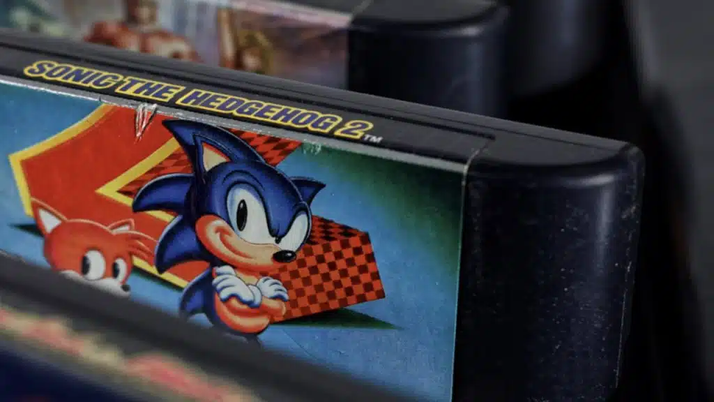 A cartridge of an old Sonic the Hedgehog game.