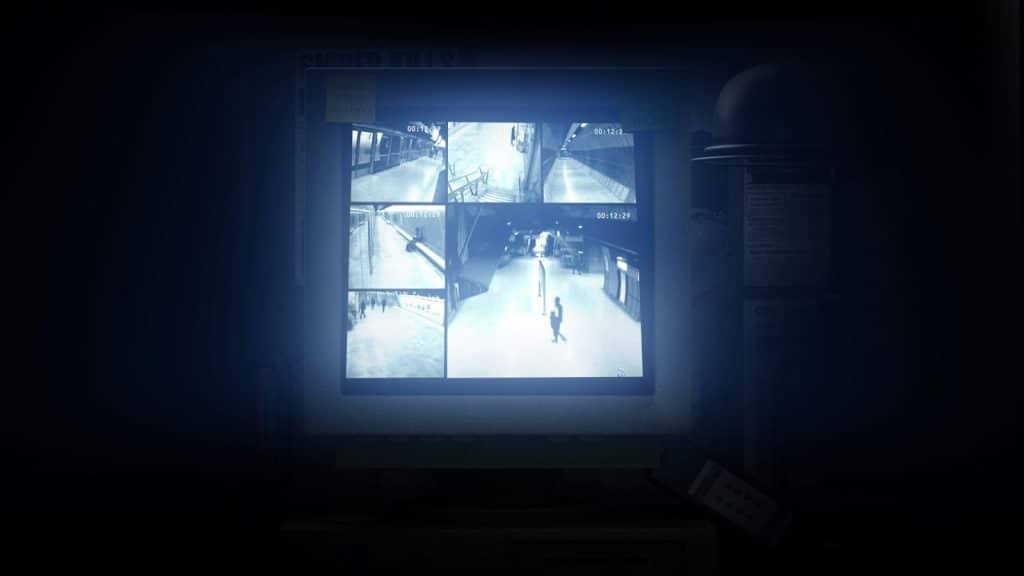 Eerie surveillance camera in resident evil game.