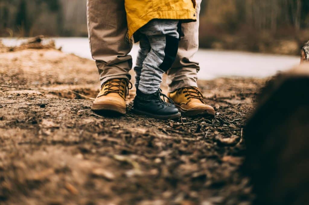A picture of two person stepping on the soil