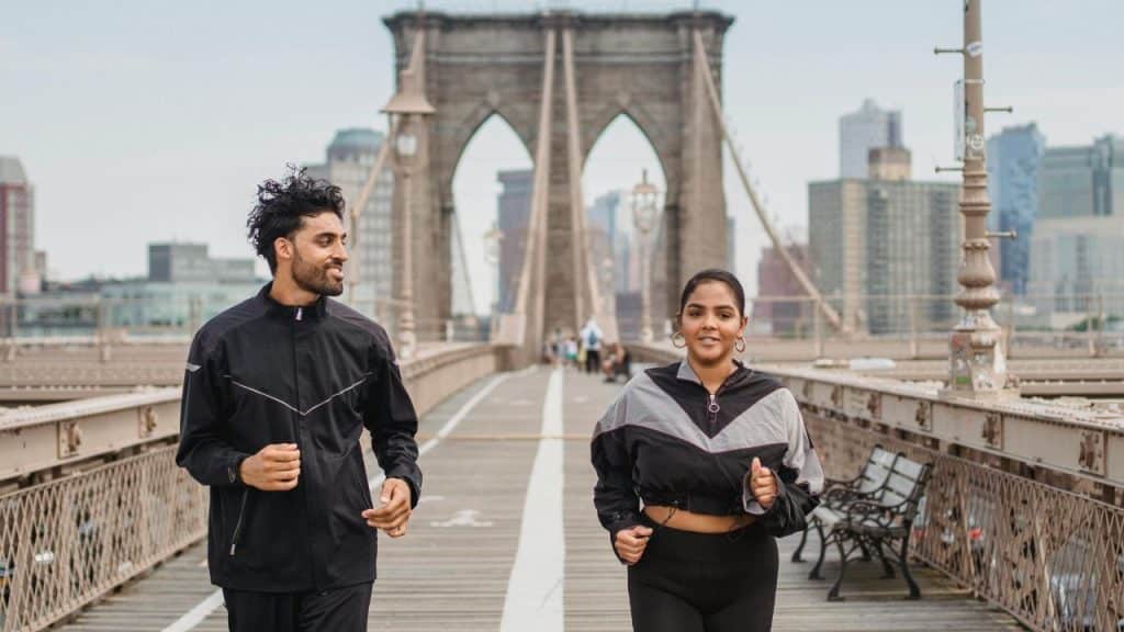 One partner listening patiently as they do the morning jog.