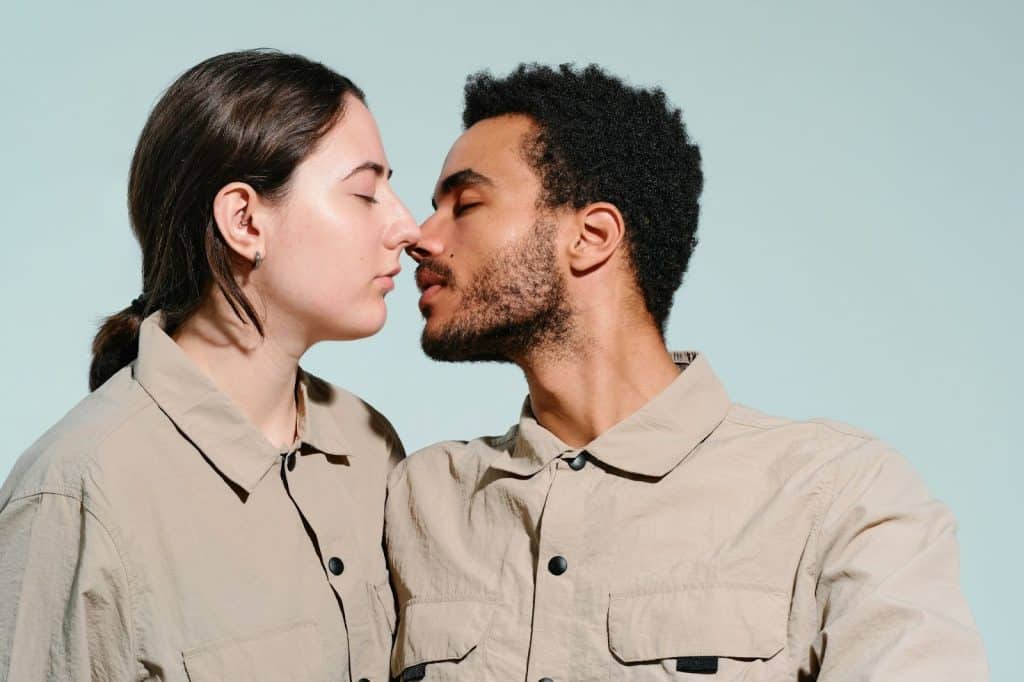 A man and woman kissing