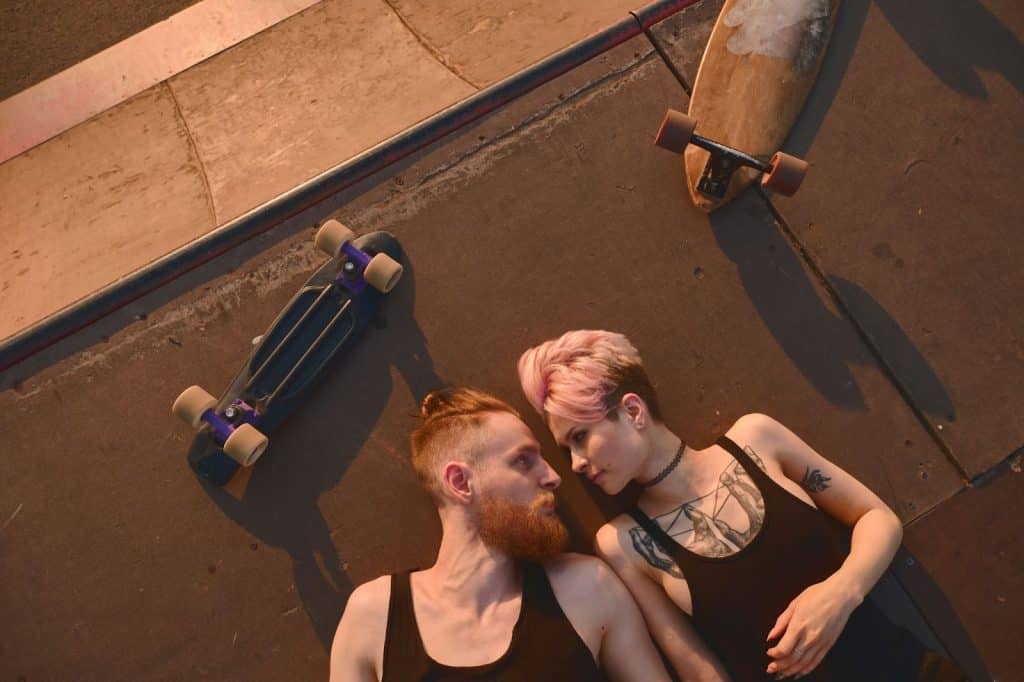 A man and woman looking at each other