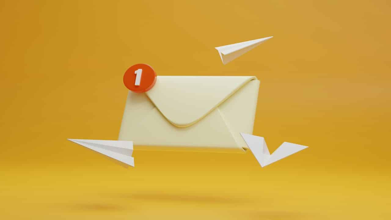 An envelope with a red notification.