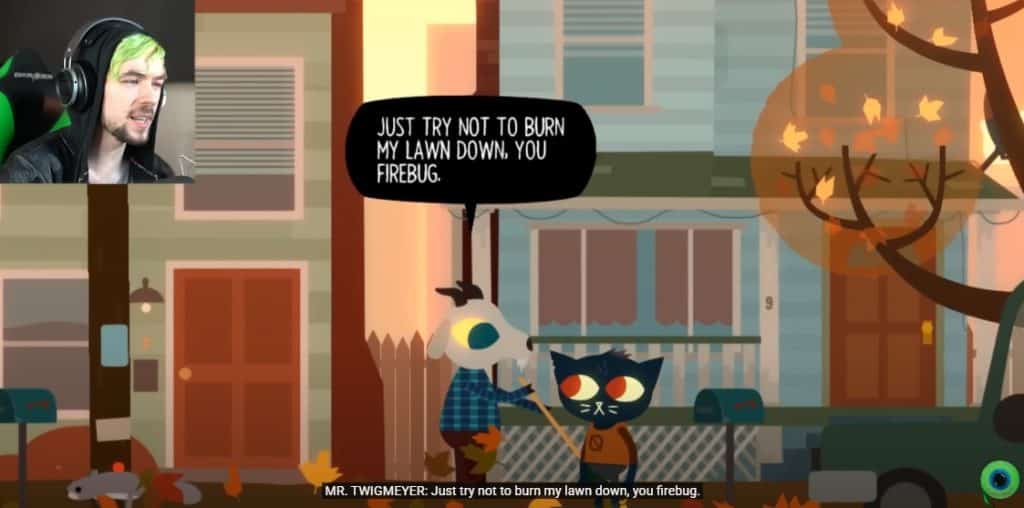 A picture of a man playing the night in the woods game.