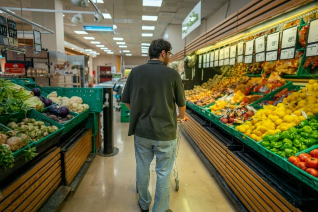 A picture of a man at a grocery store