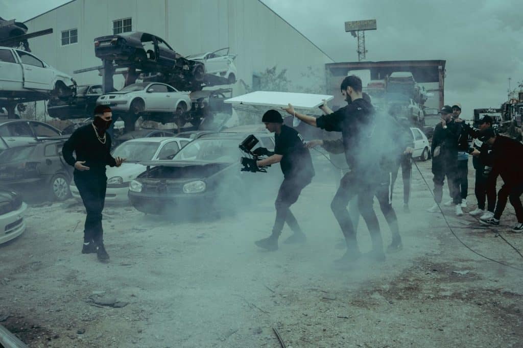 A smokey set-up with a camera man