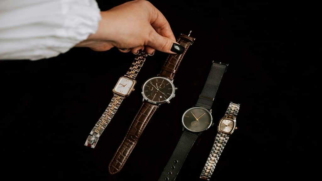 A collection of multiple wristwatches.