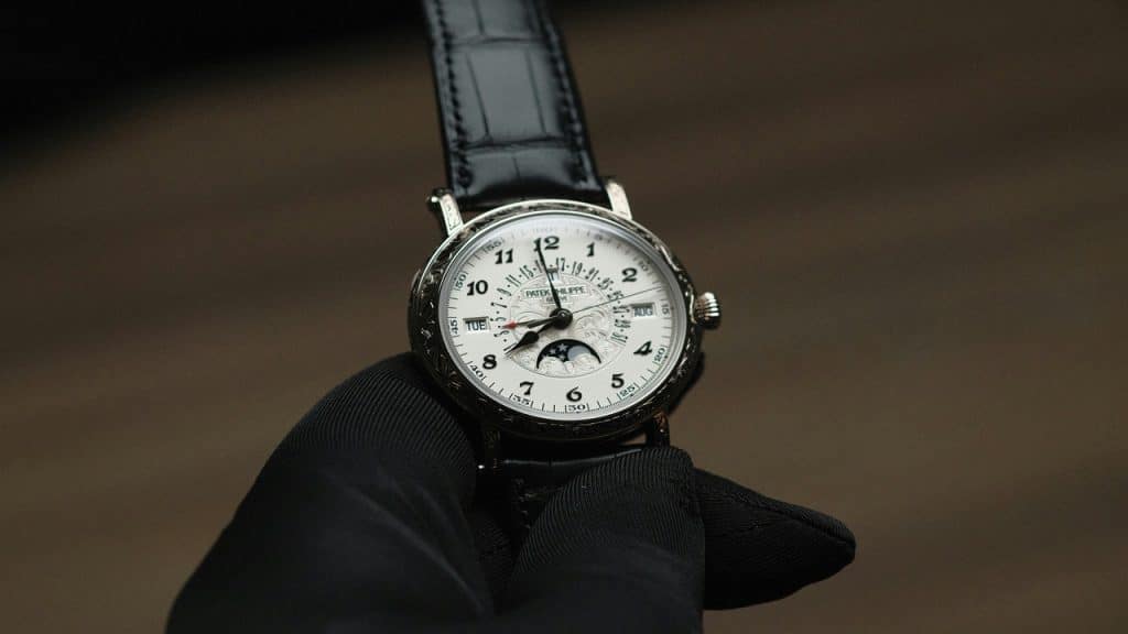 A close-up photo of a dress watch.